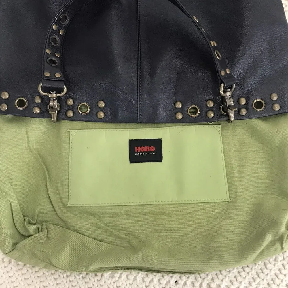 Hobo International Kooba  Studded Leather Tote Bag Black Boho Biker Chic Purse
